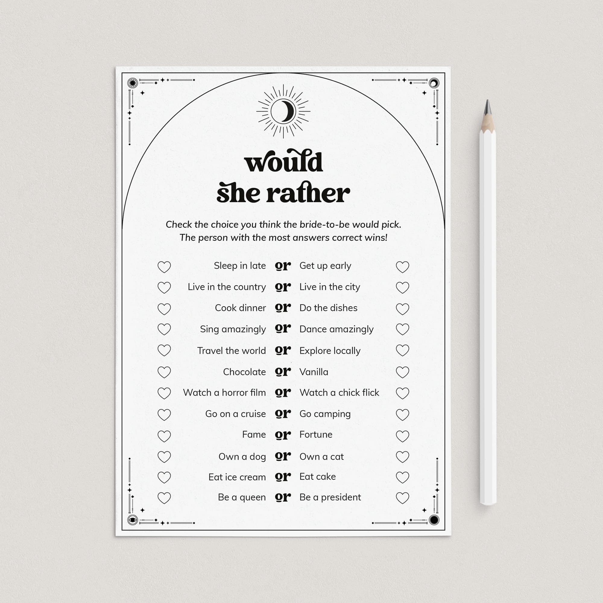 The Coven Bridal Shower Would She Rather Game Printable by LittleSizzle
