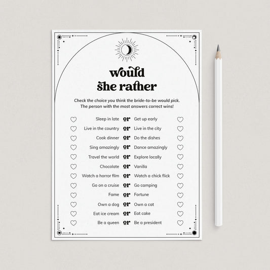 The Coven Bridal Shower Would She Rather Game Printable by LittleSizzle
