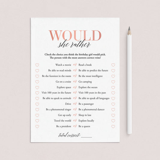Would She Rather Birthday Game For Her by LittleSizzle