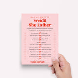 Would She Rather Bachelorette Party Game Pink and Red