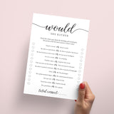 Birthday Party Game for Her Would She Rather Printable