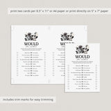 Skull Bridal Shower Would She Rather Game Instant Download