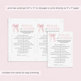 Baby Shower Would She Rather Game Pink Bow Theme