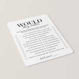 Fun Anniversary Party Game Would They Rather Printable