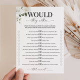 Would They Rather Anniversary Party Game Printable