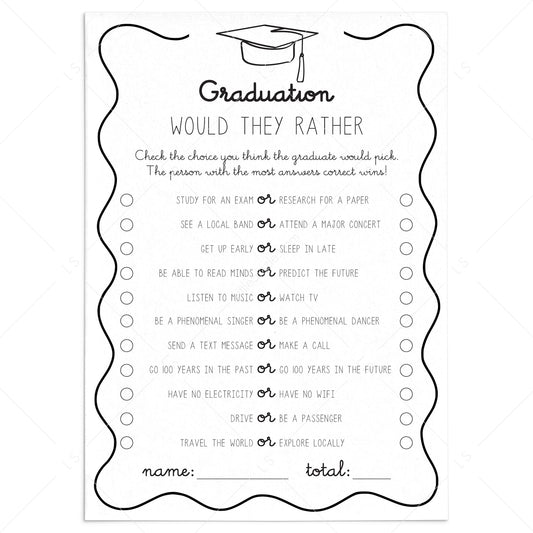 Graduation Party Game Would They Rather Questions Printable by LittleSizzle