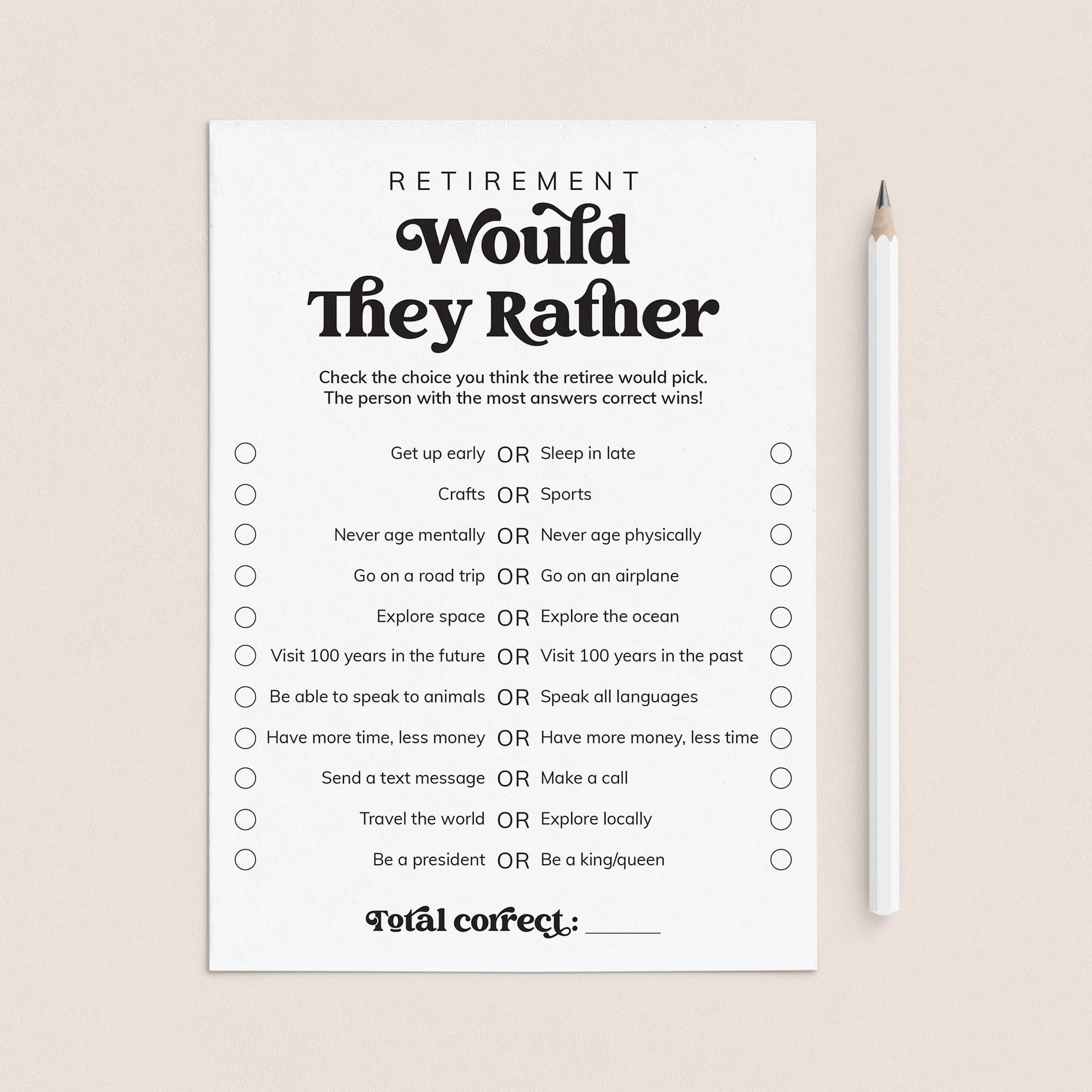 Retirement Would They Rather Questions Printable by LittleSizzle