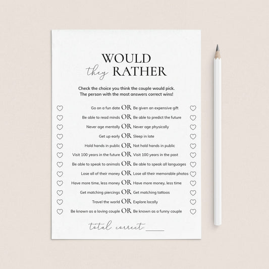 Would They Rather Engagement Party Game Printable by LittleSizzle