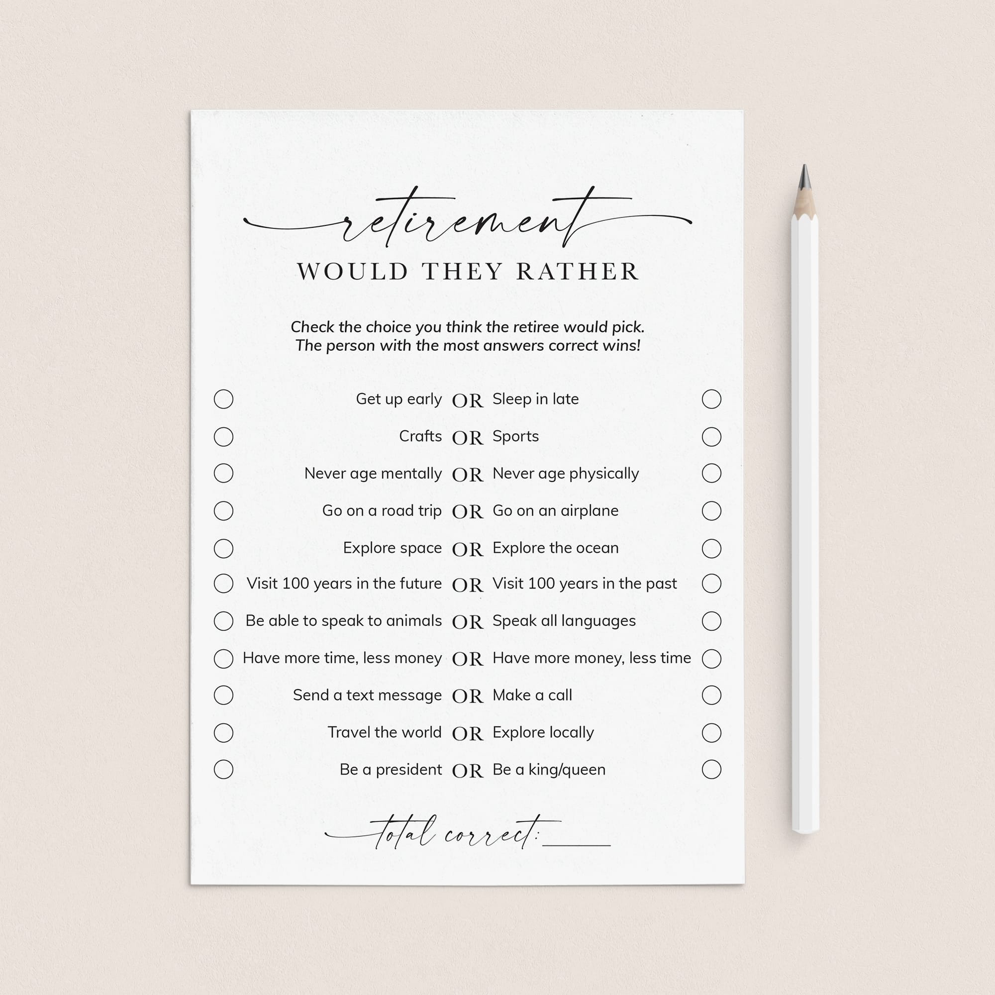 Would The Retiree Rather Printable Retirement Party Games by LittleSizzle