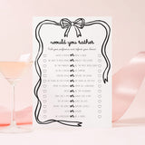 Would You Rather Questions for Girls Night In Coquette Bow Theme