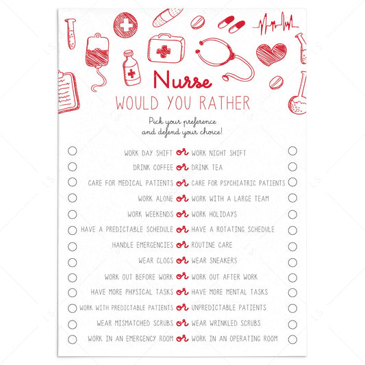 Nurse Would You Rather Questions Printable by LittleSizzle