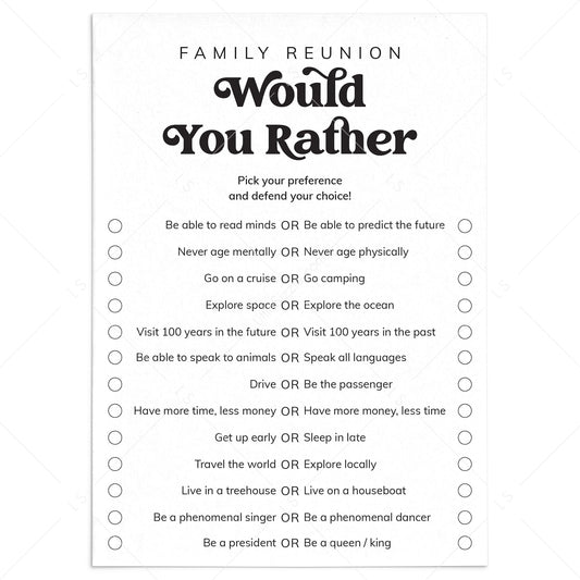 Family Reunion Game Would You Rather Questions by LittleSizzle