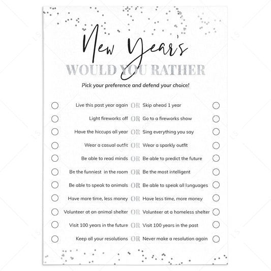 New Year's Would You Rather Questions Printable by LittleSizzle