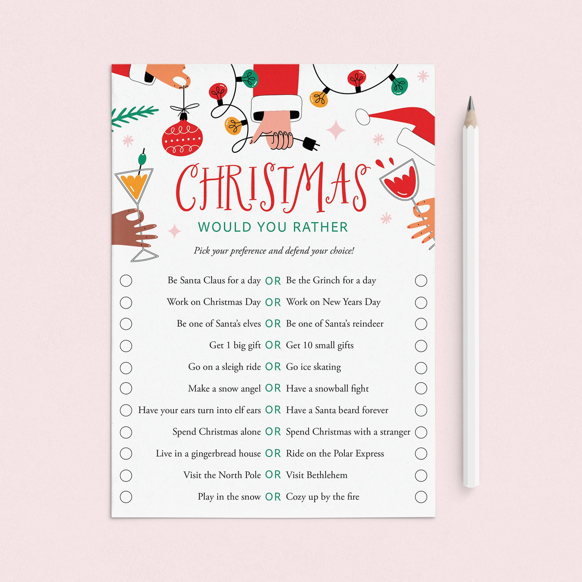 Funny Adult Christmas Party Game Would You Rather Printable by LittleSizzle