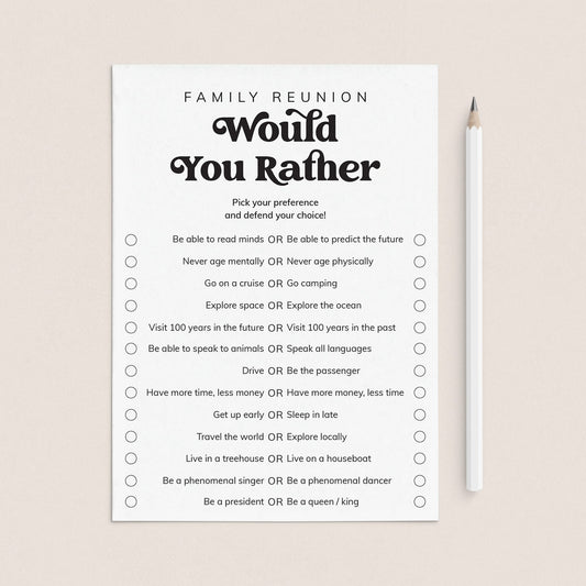 Family Reunion Game Would You Rather Questions by LittleSizzle