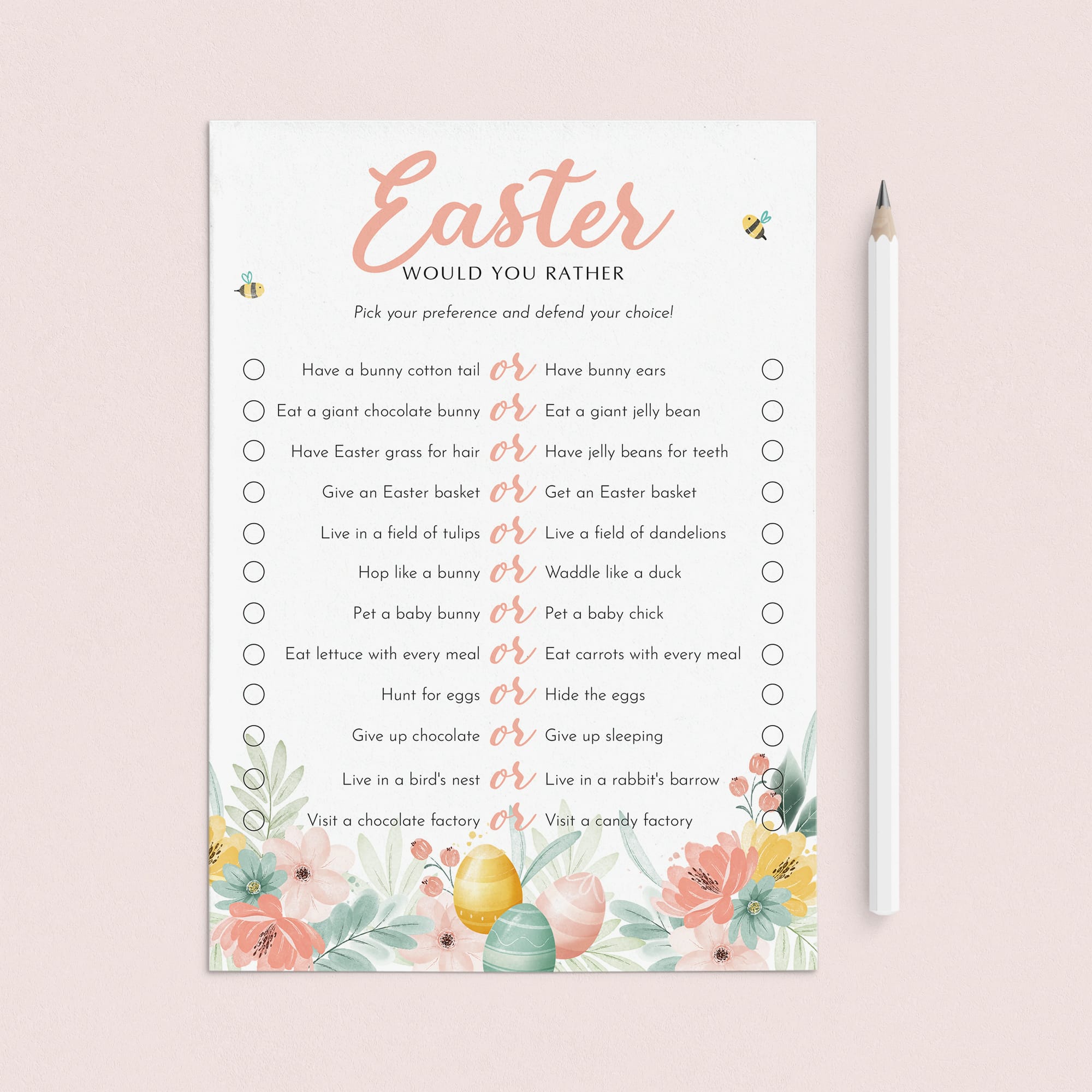 Easter Would You Rather Questions Printable by LittleSizzle