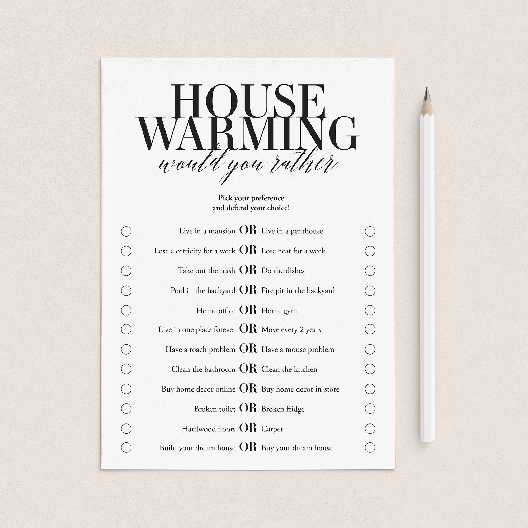 Housewarming Would You Rather Questions Printable by LittleSizzle