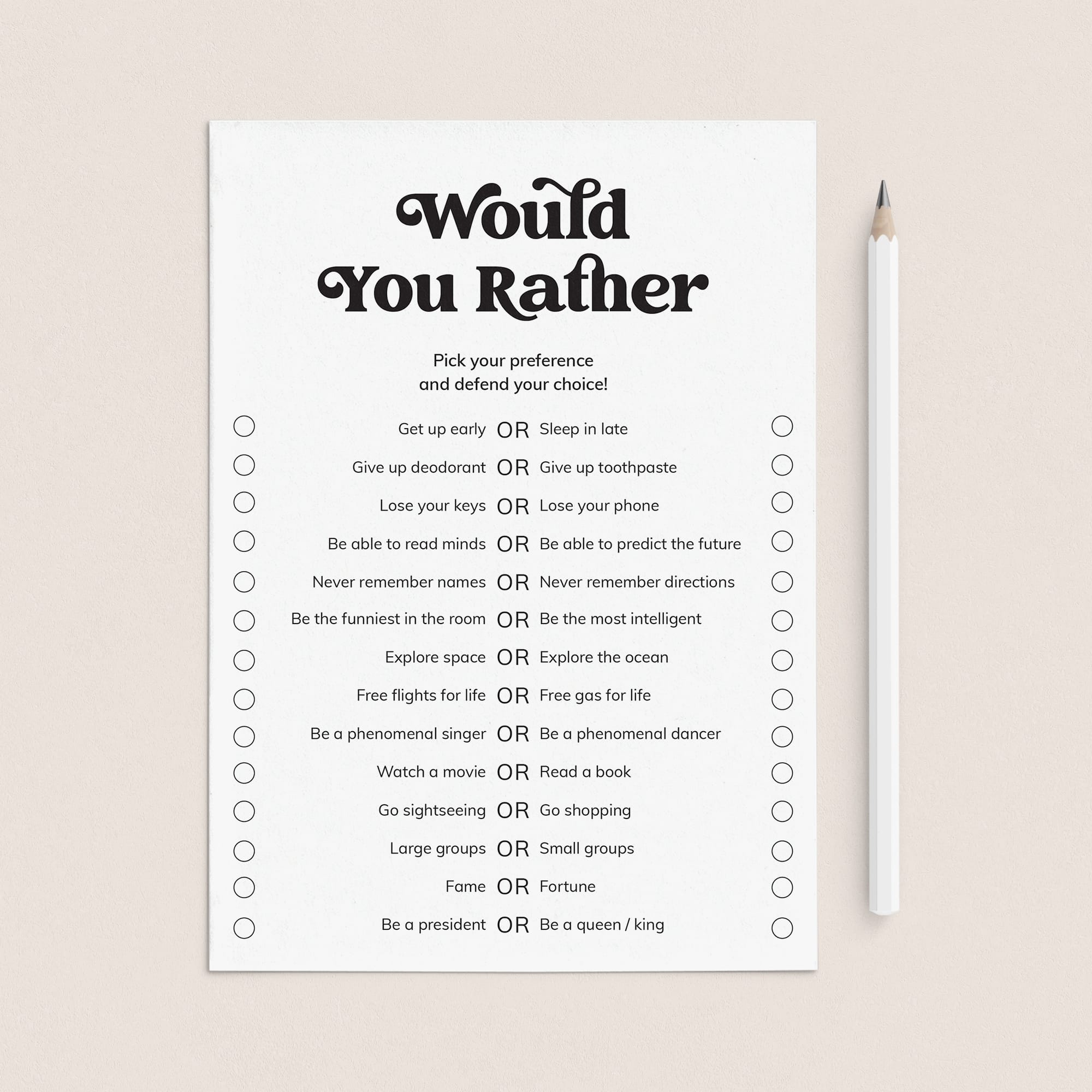 Would You Rather Questions for Adults Printable Icebreaker by LittleSizzle