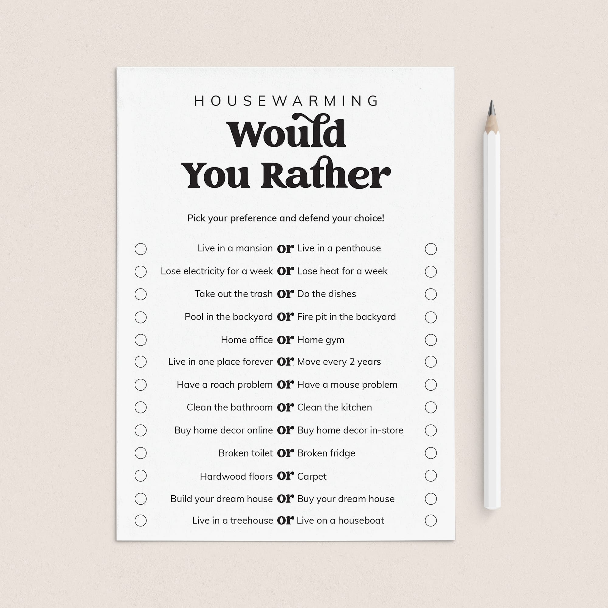 Housewarming Would You Rather Game Digital Download by LittleSizzle