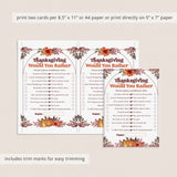 Thanksgiving Would You Rather This or That Game Questions Printable