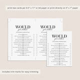 Would You Rather Questions for a Class Reunion | Printable Cards