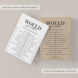 Would You Rather Questions for a Class Reunion | Printable Cards