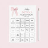 Coquette Baby Shower Bingo Printable Pink Bow Theme by LittleSizzle