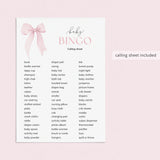 Coquette Baby Shower Bingo Printable Pink Bow Theme