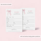 Pink Coquette Baby Shower Predictions Cards Printable