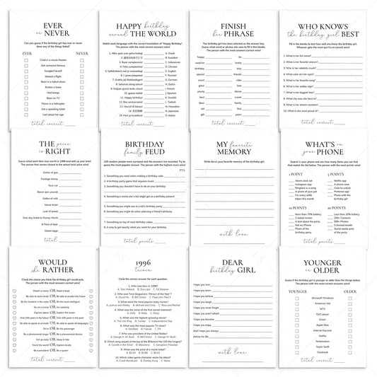 Printable 30th Birthday Games for Her Born in 1996 by LittleSizzle