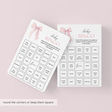 Coquette Baby Shower Bingo Printable Pink Bow Theme