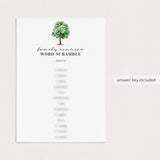 Family Reunion Word Scramble with Answer Key Instant Download