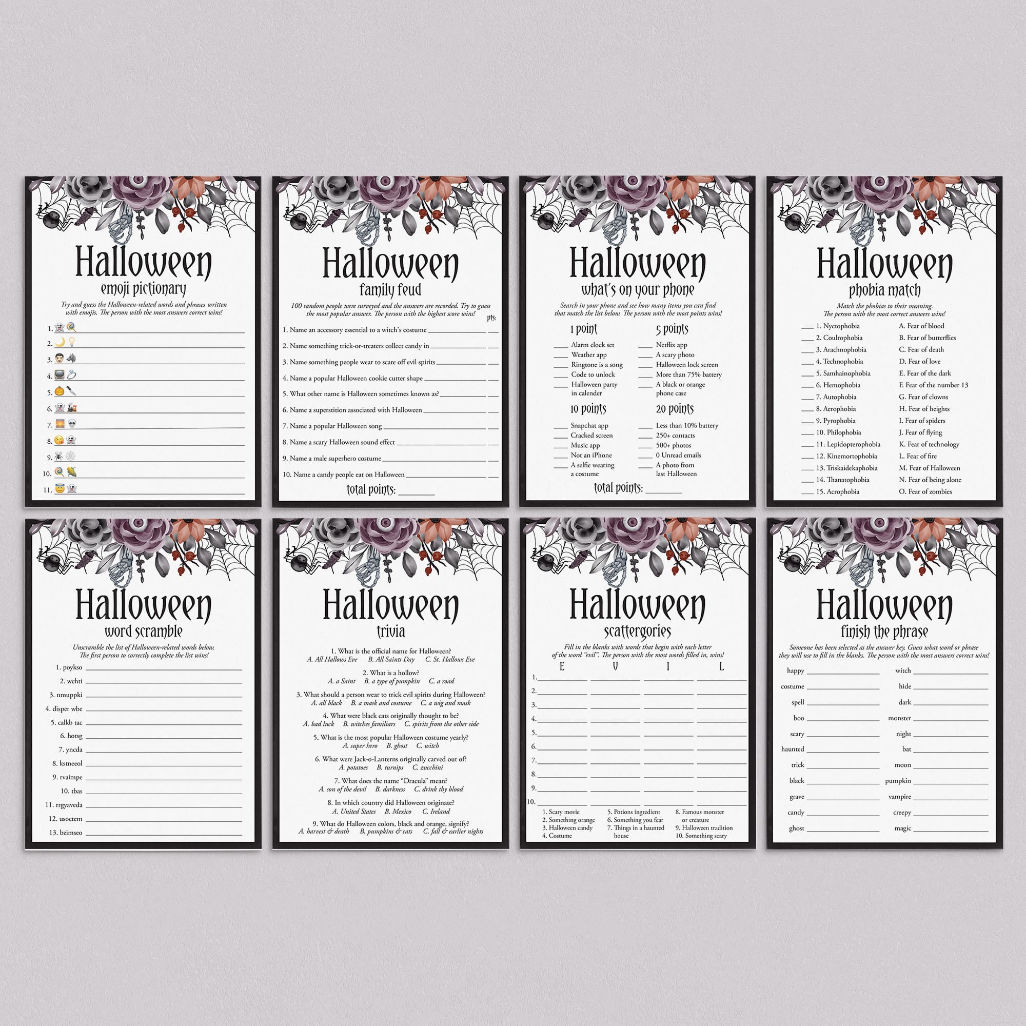 Floral Halloween Ladies Night Games Bundle Printable by LittleSizzle