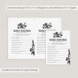 Skull Theme Bridal Shower Game Who Knows The Bride Best Printable