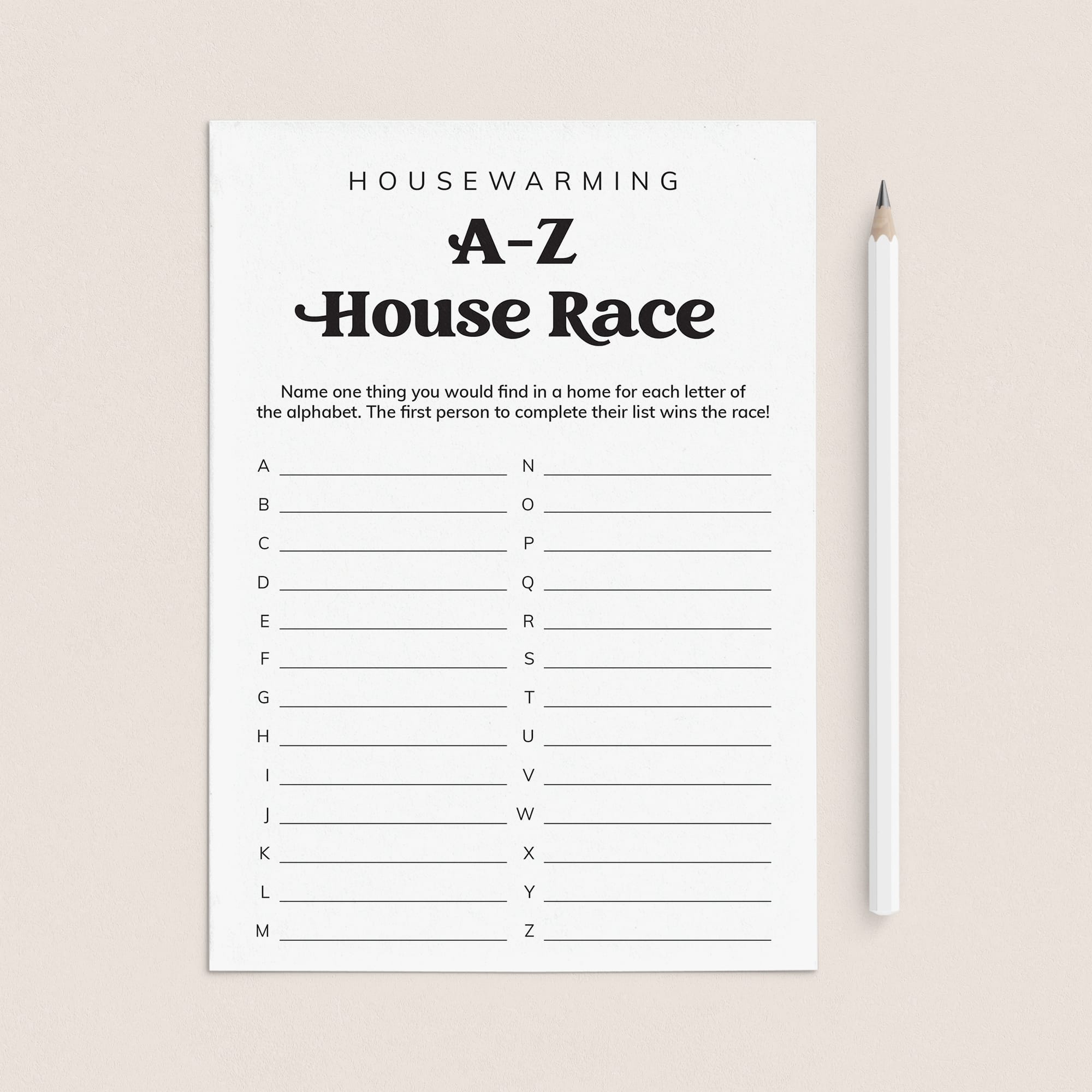 Housewarming A-Z Race Printable by LittleSizzle