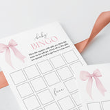 Coquette Baby Shower Bingo Printable Pink Bow Theme
