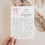 Coquette Baby Shower Bingo Printable Pink Bow Theme