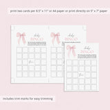 Coquette Baby Shower Bingo Printable Pink Bow Theme