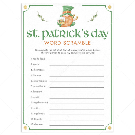 St Patricks Day Word Scramble with Answer Key Printable by LittleSizzle