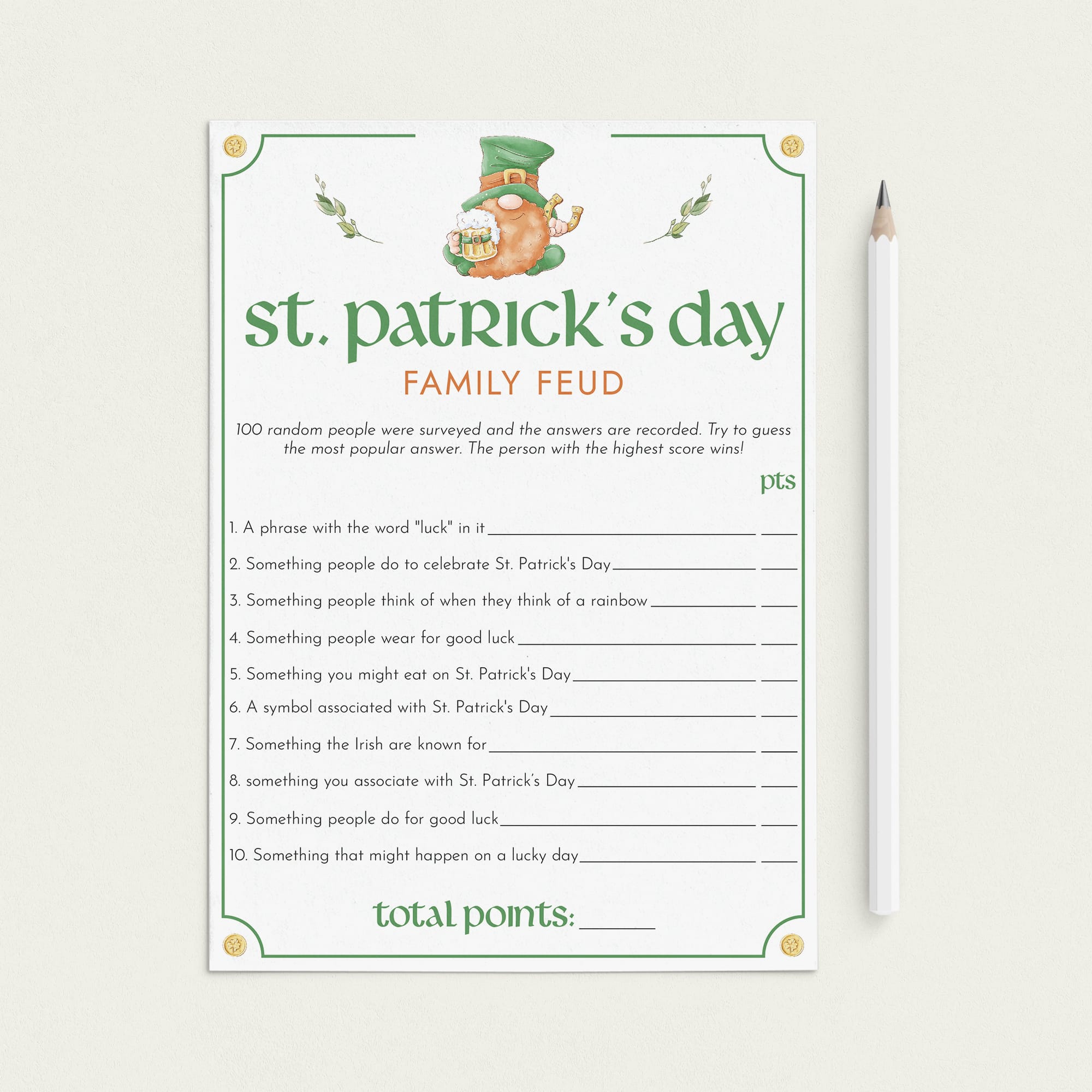 St Patricks Day Family Feud with Answer Key Printable by LittleSizzle