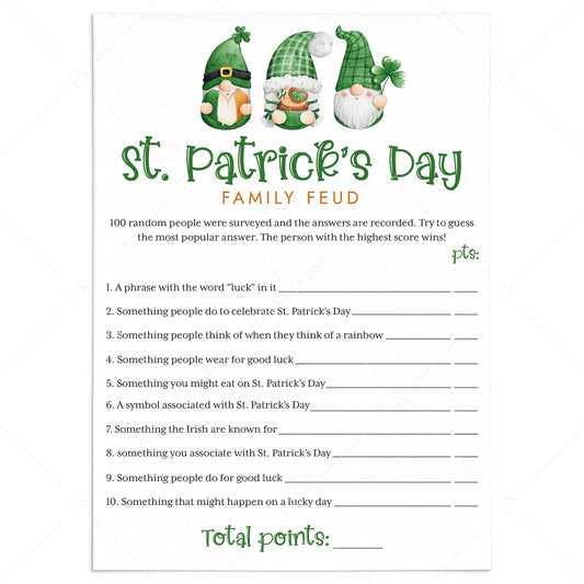 St. Patrick's Day Family Feud Questions and Answers Printable by LittleSizzle