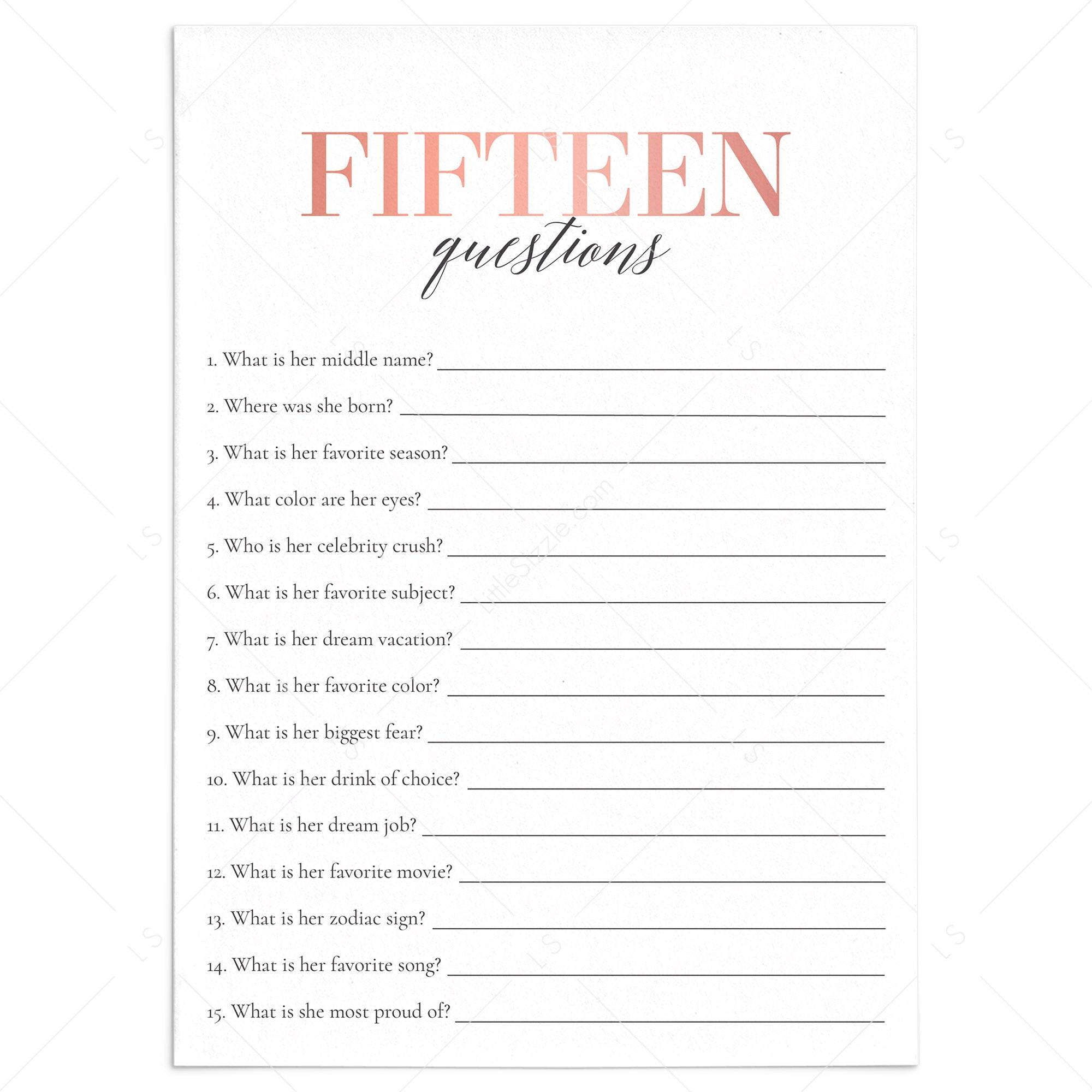 Quinceanera Party Game How Well Do You Know The Birthday Girl Printable by LittleSizzle