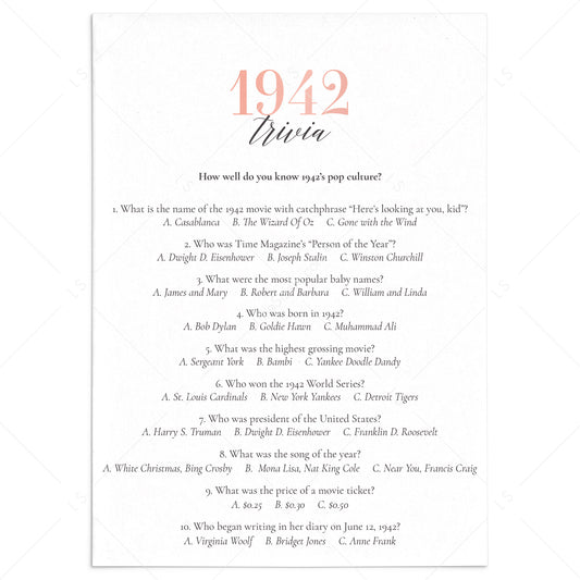 1942 Trivia Questions and Answers Printable by LittleSizzle