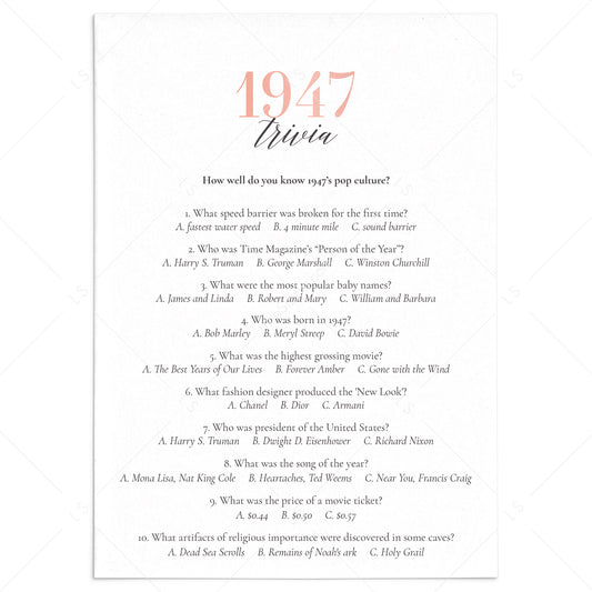 1947 Trivia Questions and Answers Printable by LittleSizzle