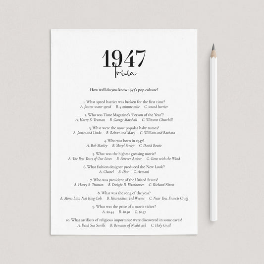 1947 Trivia with Answers Printable by LittleSizzle