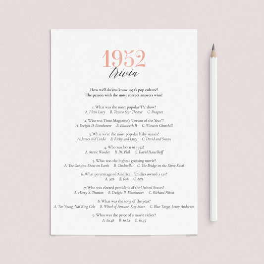 1952 Trivia Questions and Answers Printable by LittleSizzle
