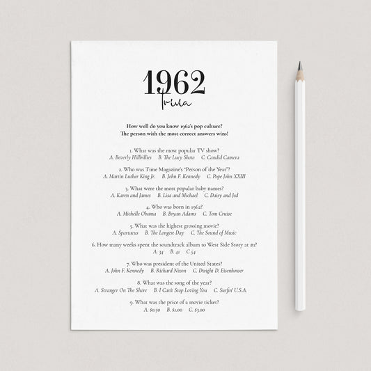 1962 Quiz with Answer Key Printable by LittleSizzle