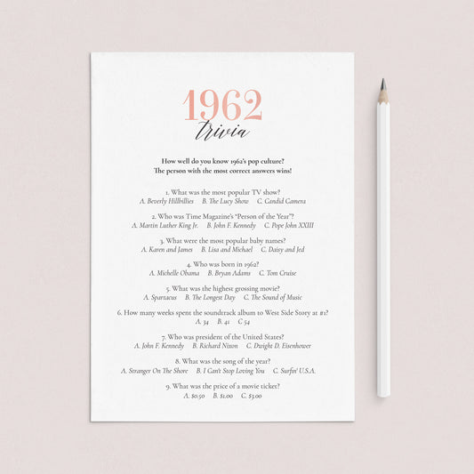 1962 Trivia Questions with Answers Printable by LittleSizzle