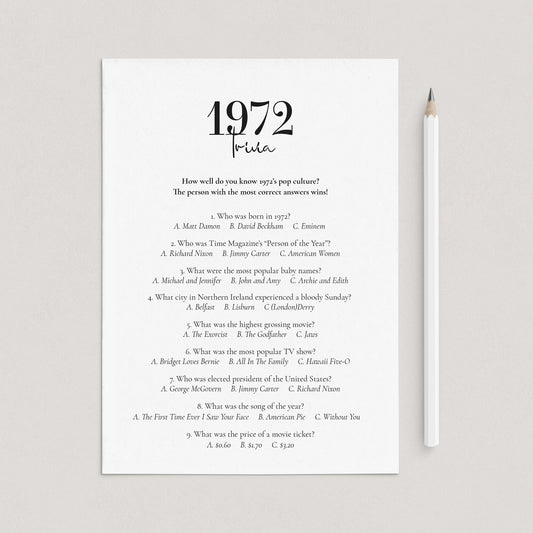 1972 Trivia Questions and Answers Printable by LittleSizzle