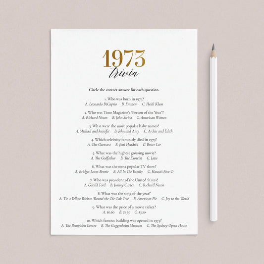 Gold 1973 Trivia Questions with Answers Printable by LittleSizzle